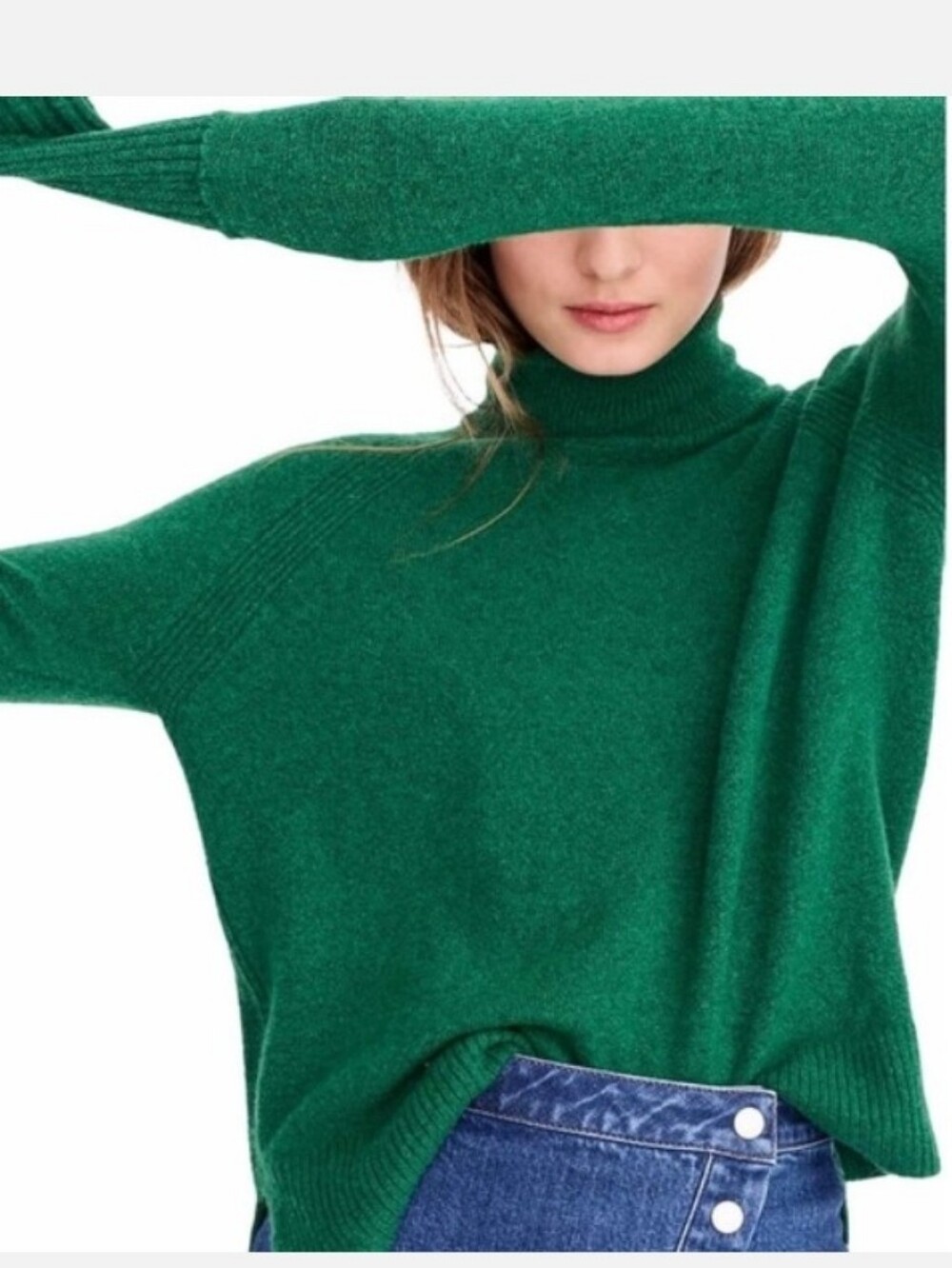 J CREW Turtleneck Sweater Supersoft Yarn Merino Wool Alpaca Blend Kelly Green L